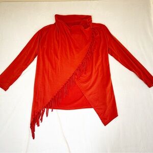 Coral Fringed Cardigan Shawl Top Large